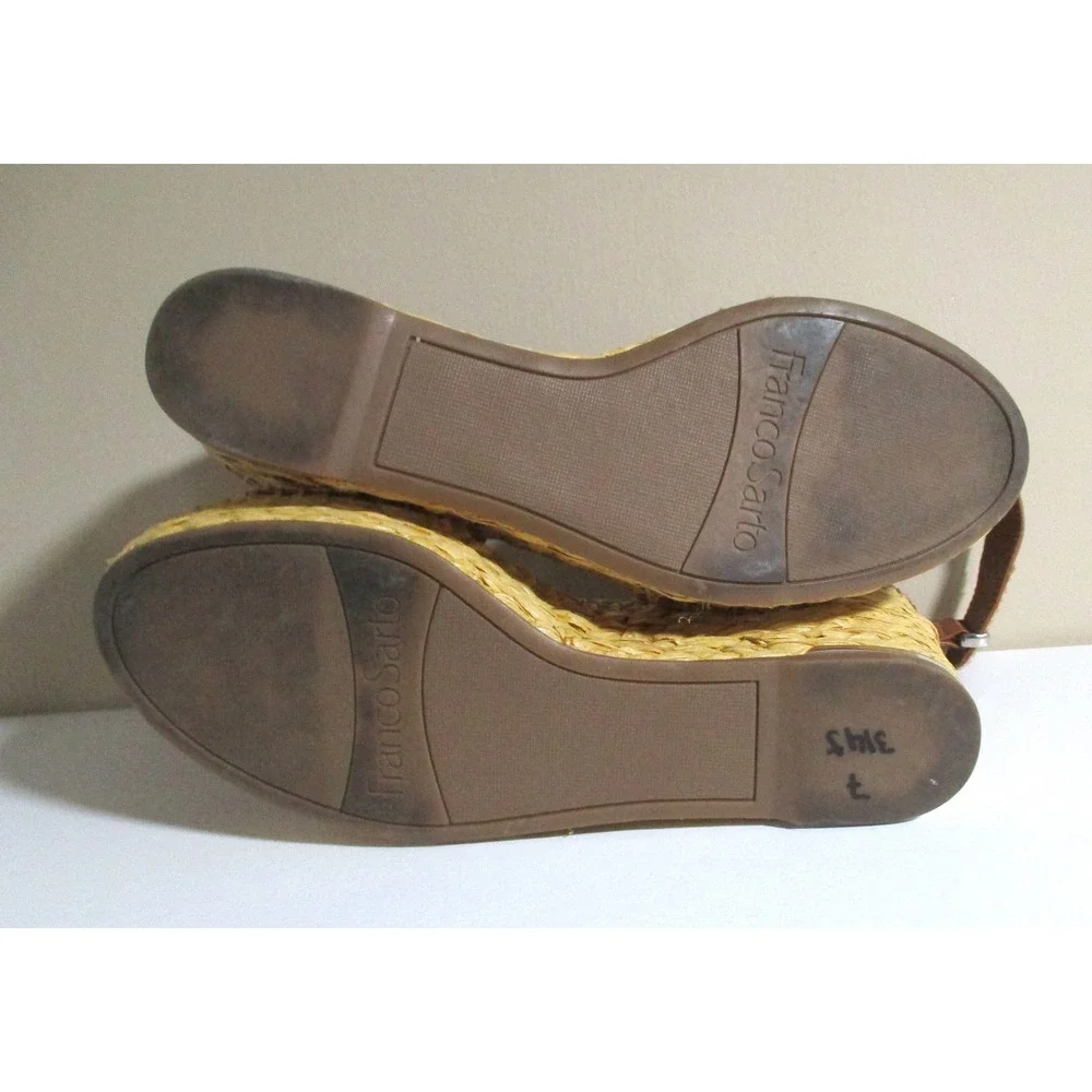 Franco Sarto Womens Cognac Leather Espadrille Wedge Sandals Brown Size 7M